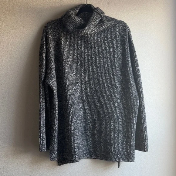 Nordstrom Signature Funnel Neck Cashmere Tunic Sweater Grey Black size XL - Picture 3 of 6